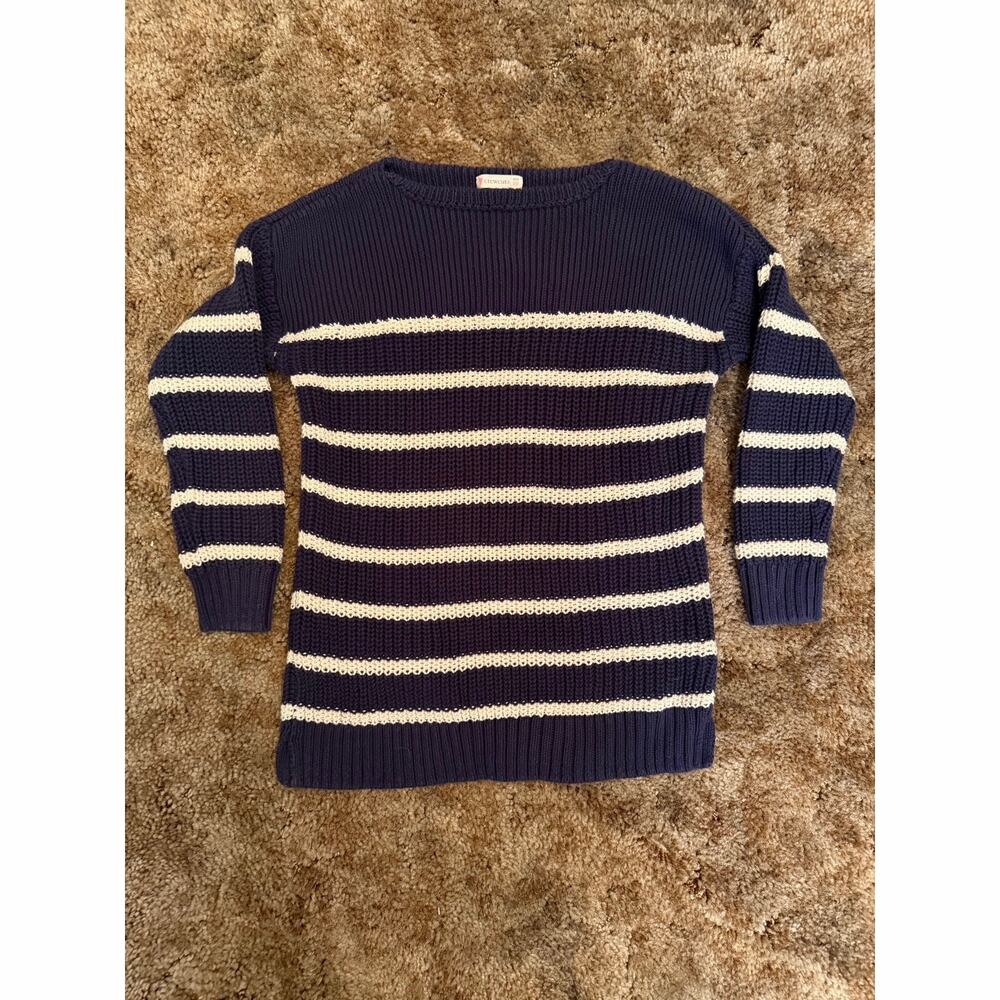 J.Crew Crewcuts Girls Striped Cotton Knit Sweater Navy & Cream Nautical Crewneck